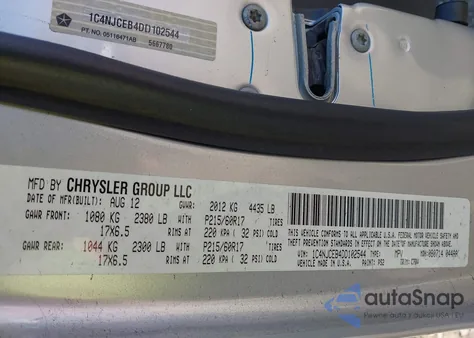 2013 Jeep Compass Latitude z USA, uszkodzony, nr VIN 1C4NJCEB4DD102544